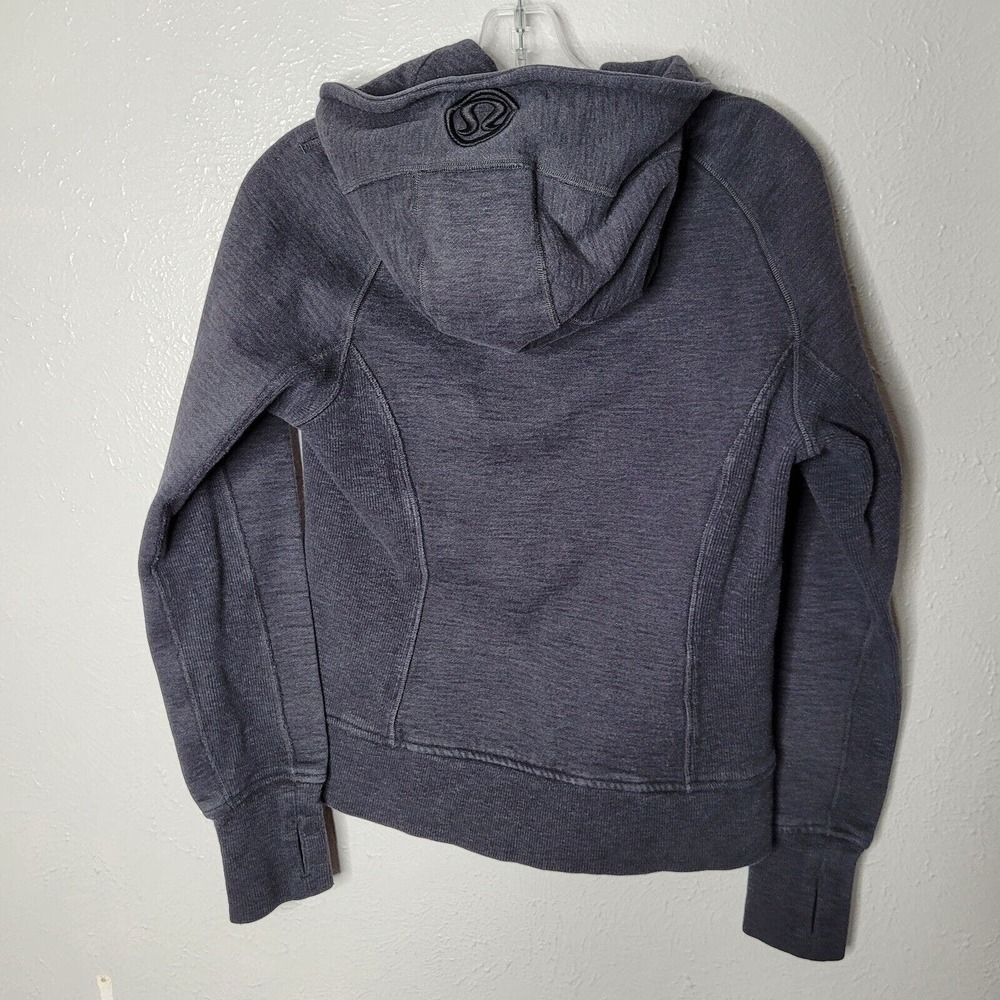 Lululemon Sweater Womens 4 Black Full Zip Hoodie Sweatshirt Scuba Cotton Faded - Picture 4 of 5